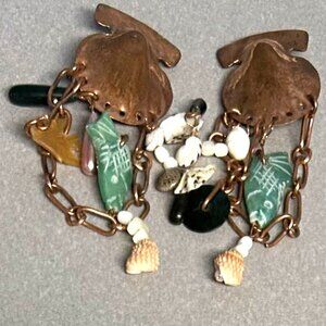 Unique Stone & Beaded Vintage Earings